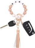 BAOSIWA Silicone Beaded Bracelet Keychain Wristlet Key Ring Bangle Chains for Women with Leather Tassel
