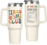 Shqiueos Funny Mom Gifts for Women 40oz Tumbler with Handle and Straw Lid | Mothers Day Gifts for New Mom, First Time Mom Birthday Gift, Christmas Gift for Mama Water Bottle – Tired Moms Club