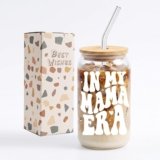 New Mom Gifts, In My Mama Era Glass Cup Gift Set with Lid and 2 Glass Straws, Baby Shower Gifts for Mom to Be, New Mama Gifts for New Moms