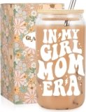 Fairy’s Gift New Mom Gifts, Girl Mom Era Iced Coffee Cup, Cute 16 oz Coffee Glass Cups w/Lids Straws, Girl Mama Gifts, First Mothers Day, Birthday Presents for New Mommy, Expecting Mommy Mother to be