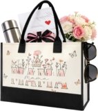 Mothers Day Gifts for Mom – Spacious Canvas Tote Bag for Women, Beautiful Floral Print New Mom Birthday Gifts, Sturdy Ties & Bottom Reusable Grocery Bags, Mama Gift for Shopping Beach Travel Work
