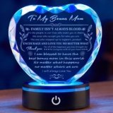 Bonus Mom Gift Ideas from Daughter Son, Gifts for Bonus Mom, Gifts for Step Mom for Valentines Birthday Mothers Day Christmas, Crystal Keepsake with Light Base
