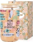 LEADO Mama Daily Affirmations Cup, Boy Mom Gifts – Funny Birthday, Inspirational, Mothers Day Gifts for Boy Mom, Mother, Girl Mama – Mommy Tumbler, 16 oz Iced Coffee Cup with Lid and Straw