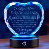 Gifts for Mom,Heart Crystal Keepsake Plaque with LED Base, Mother’s Day, Birthday, Christmas, Thanksgiving, Engraved Mother Quote