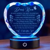 I Love You Mom Gifts from Daughter Son, Heart K9 Crystal Keepsake Plaque with LED Base, Mother’s Day, Birthday, Christmas, Thanksgiving, Engraved Mother Quote