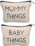 Pearhead Mommy and Baby Things Pouch Set, Canvas Zipper Organizer Bags for Diaper Bag and Travel, Cosmetic and Makeup Bag for Mom