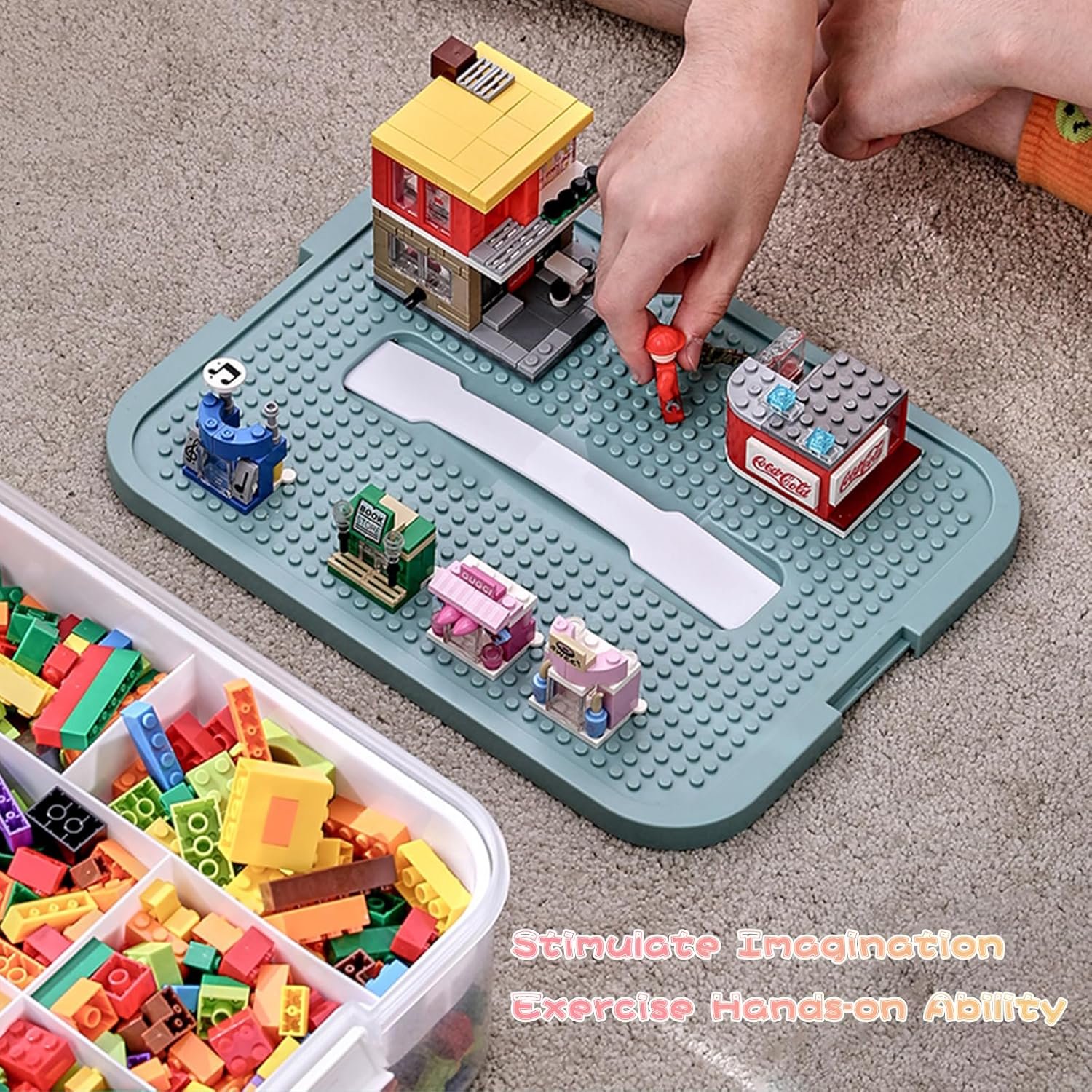 Toys Organizer Storage Case for Lego Box Kids Toy Stackable Building Blocks with Lids Bins Adjustable Lego Storage Containers Plastic Toy Box 3 Layer (Green)