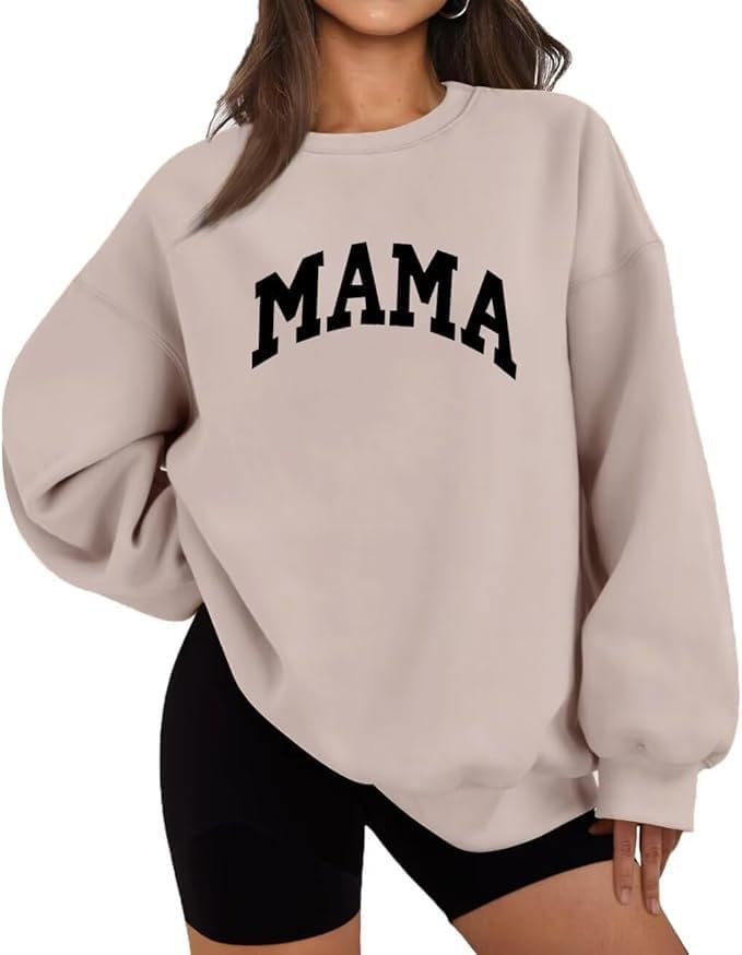 LEEDYA Women Long Sleeve Mama Sweatshirts Oversized Crewneck Pullover Hoodies Casual Knit Graphic Mom Tops Sweater