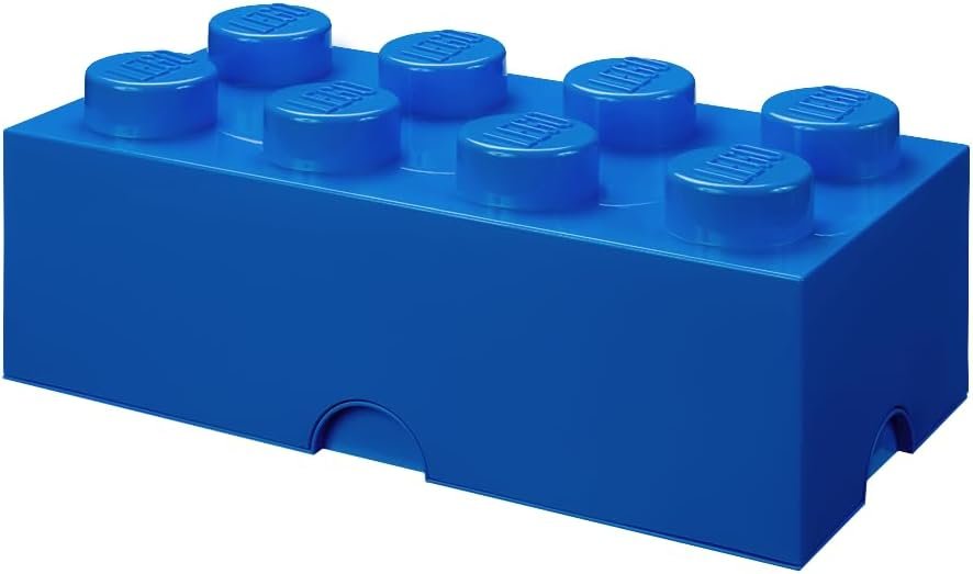 LEGO Storage Brick 8 – studs BLUE – Stackable Plastic Storage Box with Lid for Kids and Adults, Ideal Desk Organizer and Toy Box – 12.1L Capacity