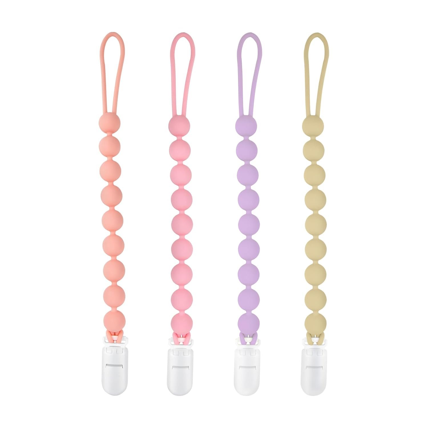 MINMUNJIU Silicone Pacifier Clip Holder, 4 Pack One Piece Soft Flexible Binky Clips Pacifier Holder Clip for Girls, Baby Girl Newborn Essentials