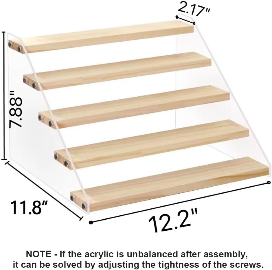 VAEHOLD Spice Rack Organizer for Cabinet & Countertop – Seasoning Organizer Spice Shelf – Space Saving Wooden Display Risers Shelf Showcase Fixtures Jewelry (5 Tier)