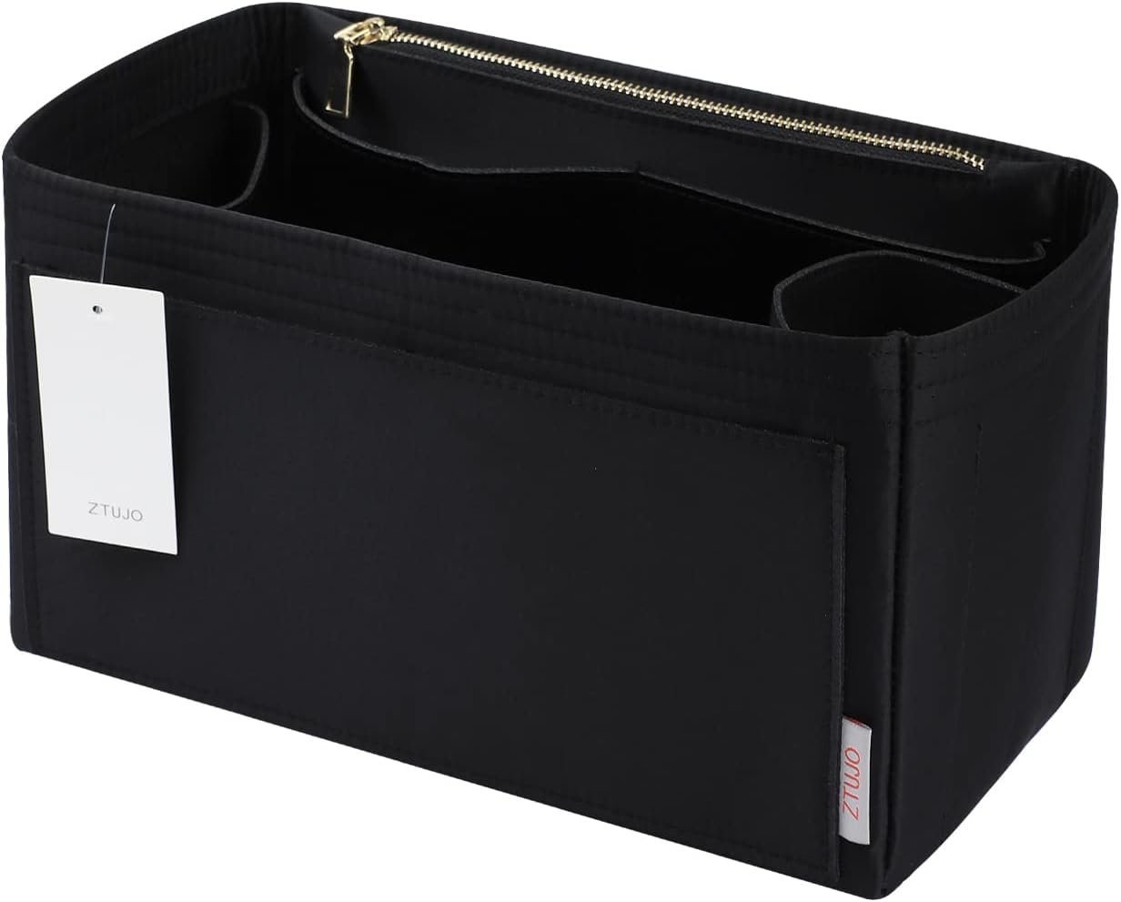 ZTUJO Purse Organizer Insert For Handbags, Silky Touching Bag Organizer Insert With Bottle Holder, Perfect for Speedy, Neverfull, Tote,ONTHEGO,Artsy,Handbag and More (Medium,Silky Black)