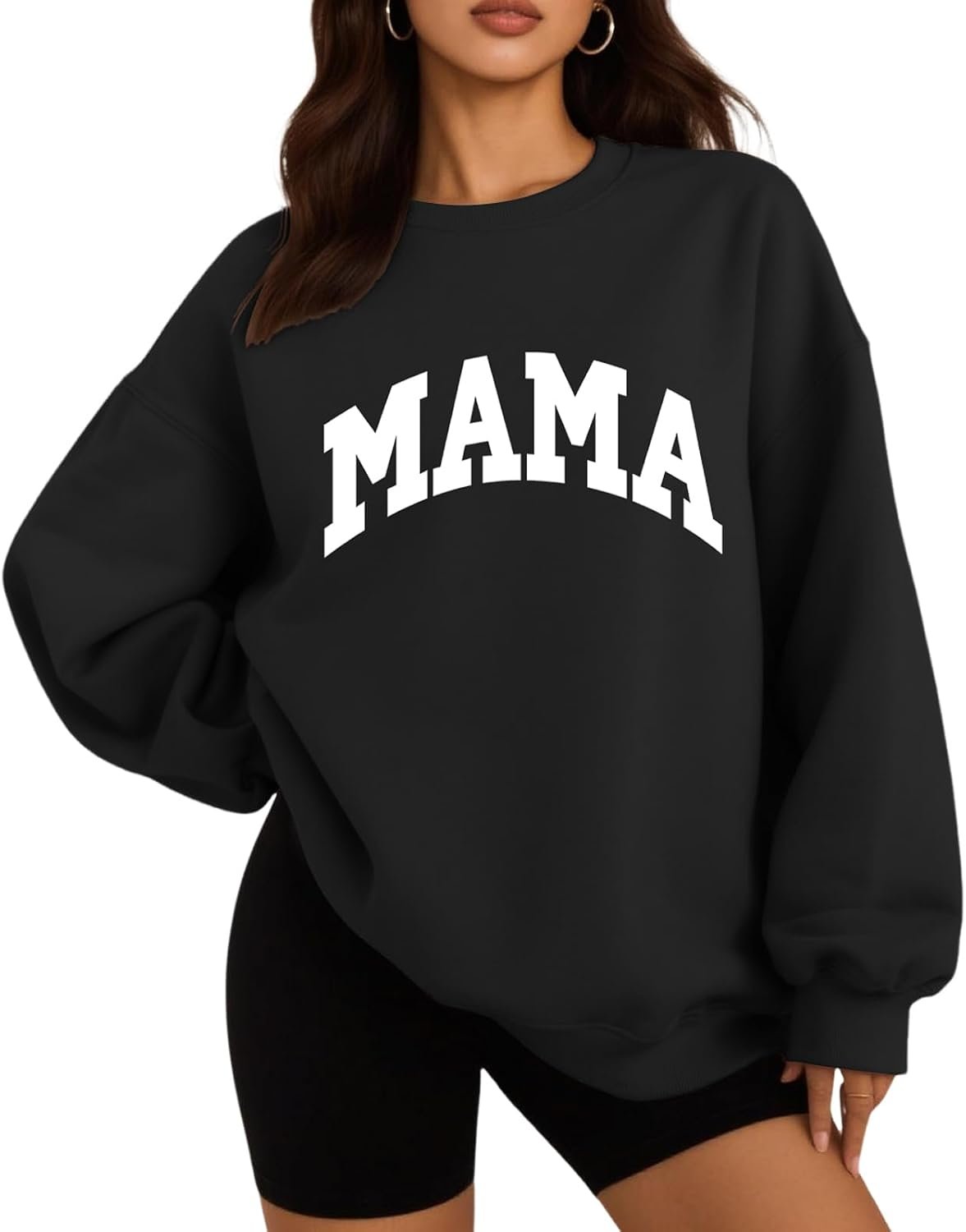 Mama Sweatshirts Oversized Crewneck Long Sleeve Mom Sweatshirt Graphic Casual Loose Fit Pullover