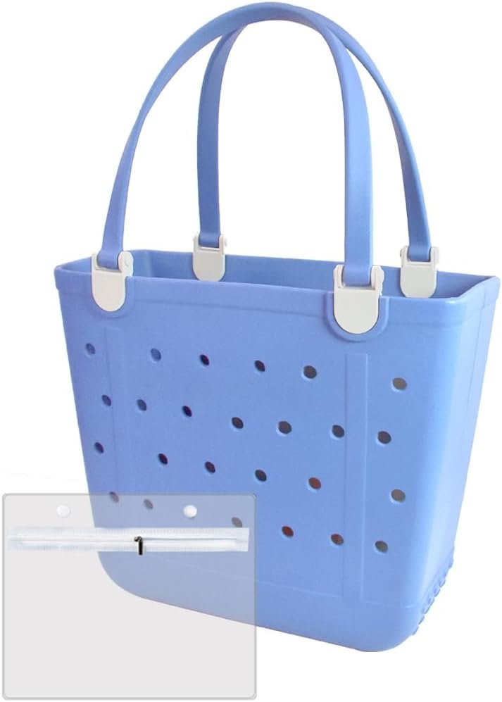 Medium Rubber Beach Bag, Waterproof Tote Bags Washable Sand-proof Travel Hand Bags for Pool Boat Work Sports