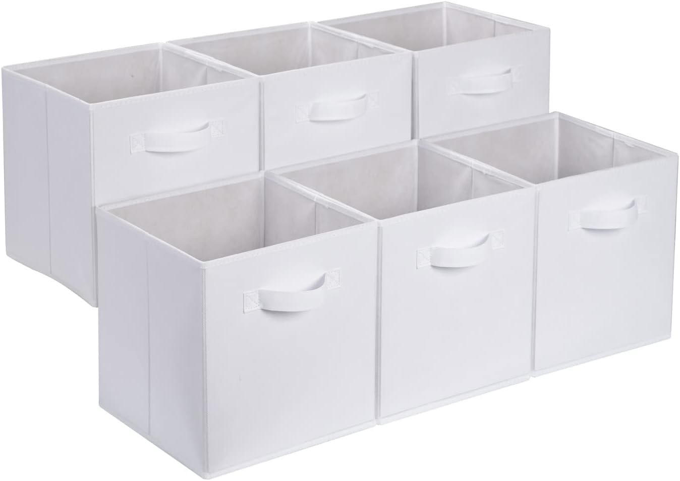 Amazon Basics Collapsible Fabric Storage Bins with Handles, Cube Organizer, 13″x13″x13″, White, 6-Pack