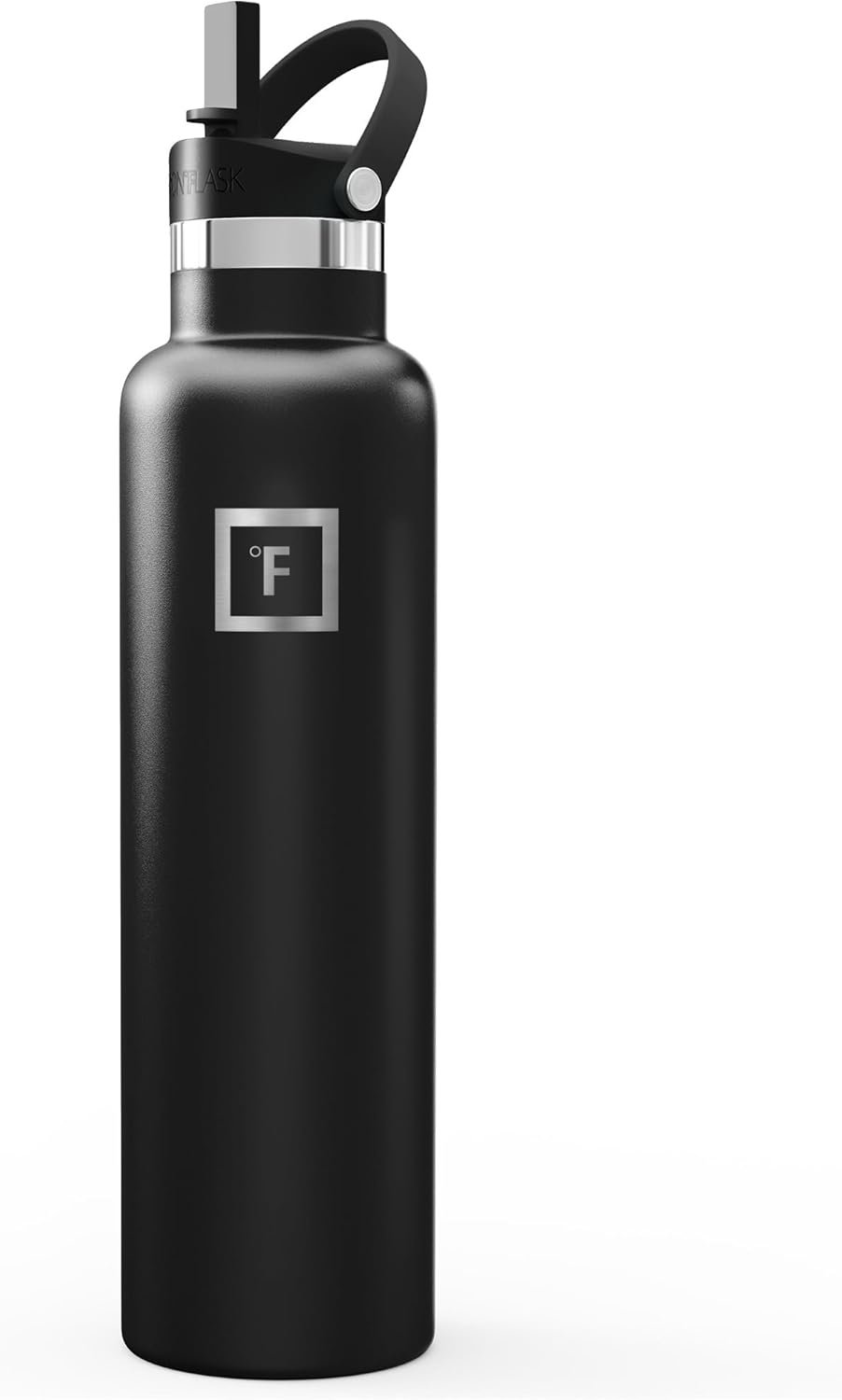 IRON °FLASK Camping & Hiking Hydration Flask with Straw, BPA-Free Insulated Stainless Steel Sports Water Bottle – 24 oz Midnight Black