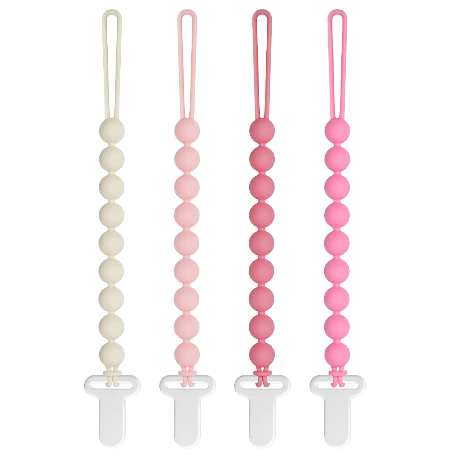 Pacifier Clips Baby Girls – Draklary 4 Pack Paci Clip Silicone Soothe Baby Binky Holder for Newborn Essentials Shower Birthday Gift