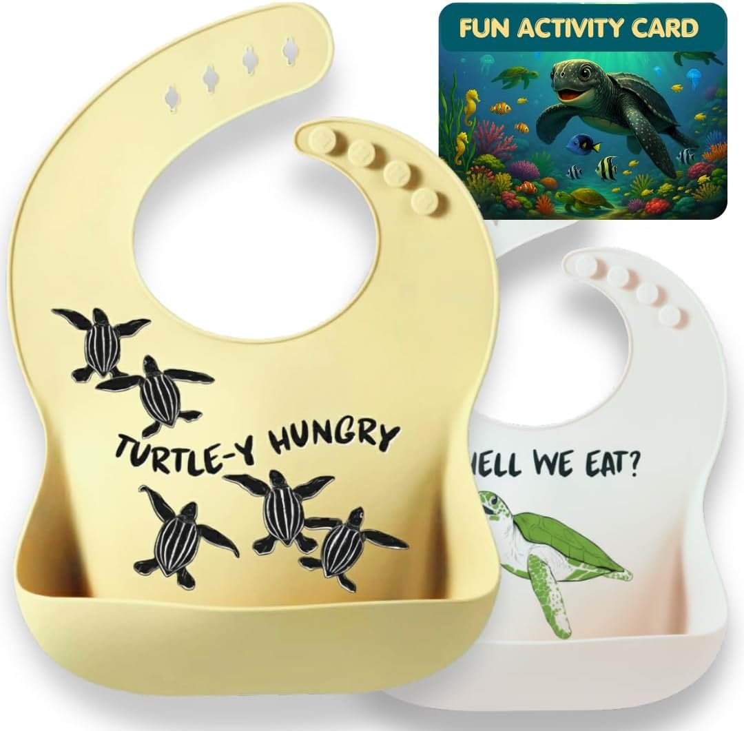 Animal Silicone Bibs for Babies – 2 Pack Sea Life Bibs for Boys and Girls – Easy to Clean Adjustable