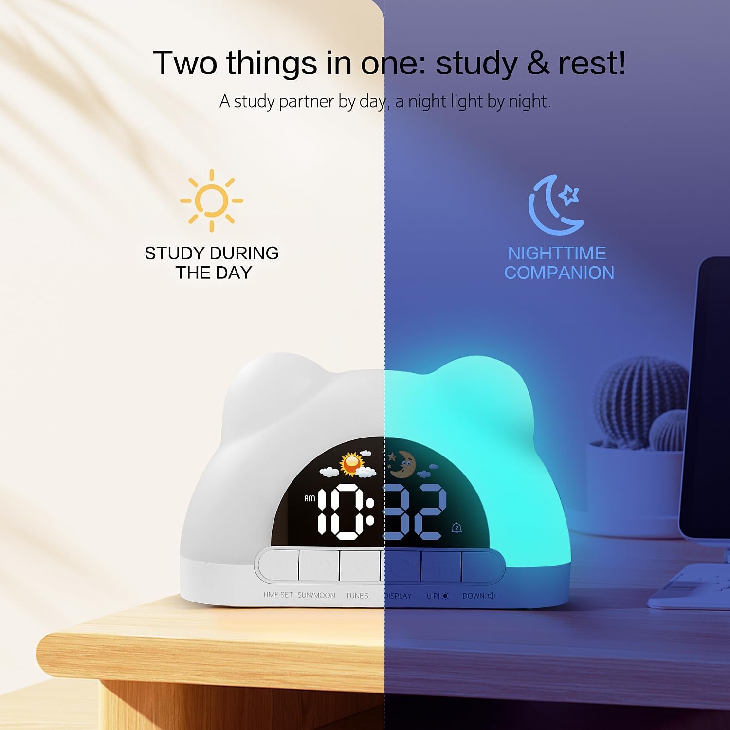 Kids Alarm Clock, Alarm Clock for Kids, Sleep Training Clock for Toddlers with 12 Colors Night Light for Bedroom, Sound Machine, Suit for Boys Girls