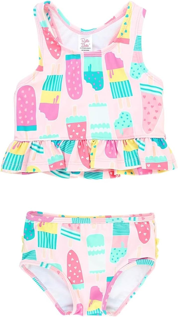 RuffleButts Girls UPF50+ Sun Protection One Shoulder Ruffle Tankini Two Piece Swimsuit