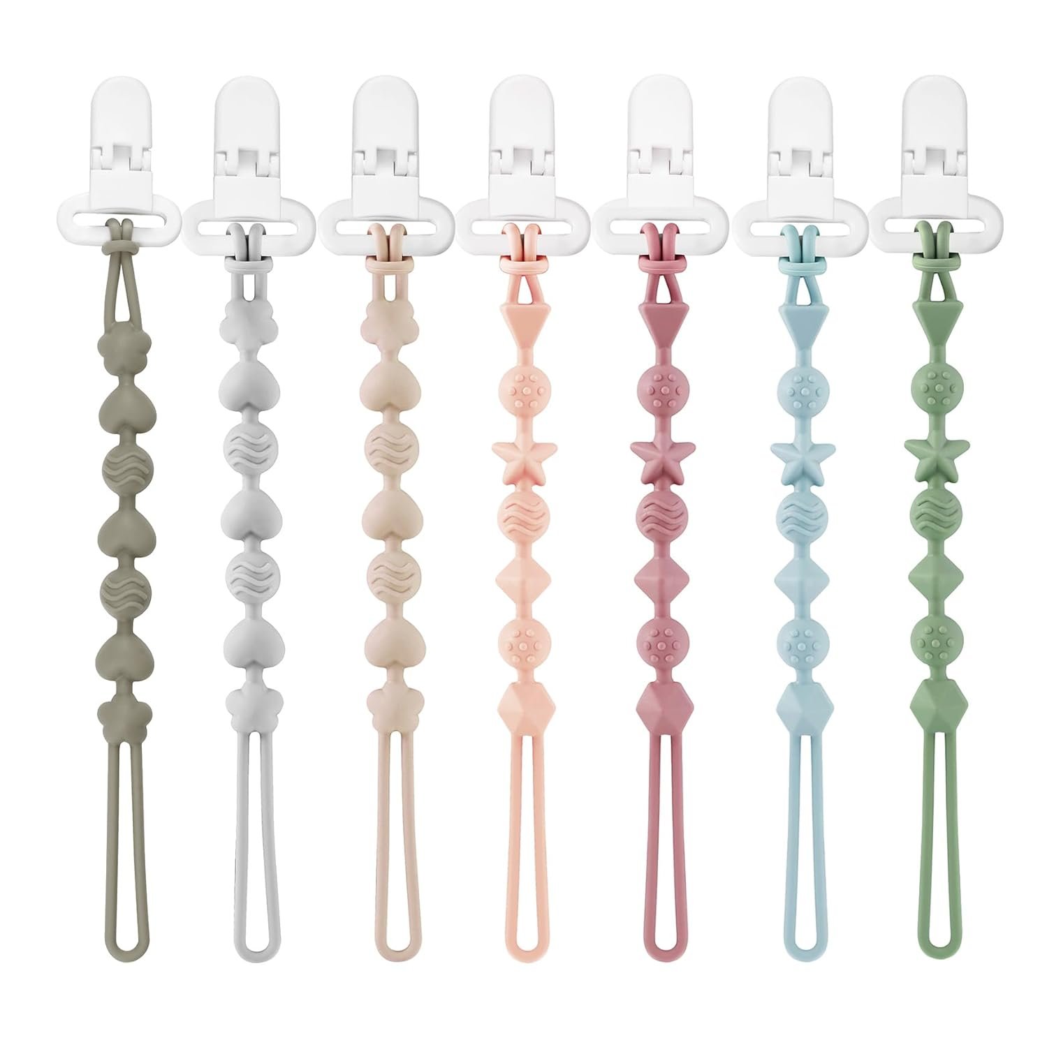 PandaEar 7 Pack Silicone Pacifier Clips, Pacifier Holder with One Piece Design
