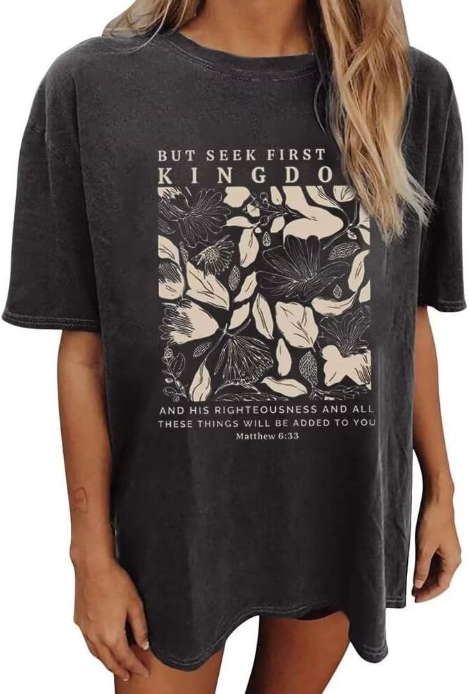 Wildflowers Shirt for Women Oversized Vintage Floral T Shirts Inspirational Graphic Tees Summer Casual Loose Beach Tops