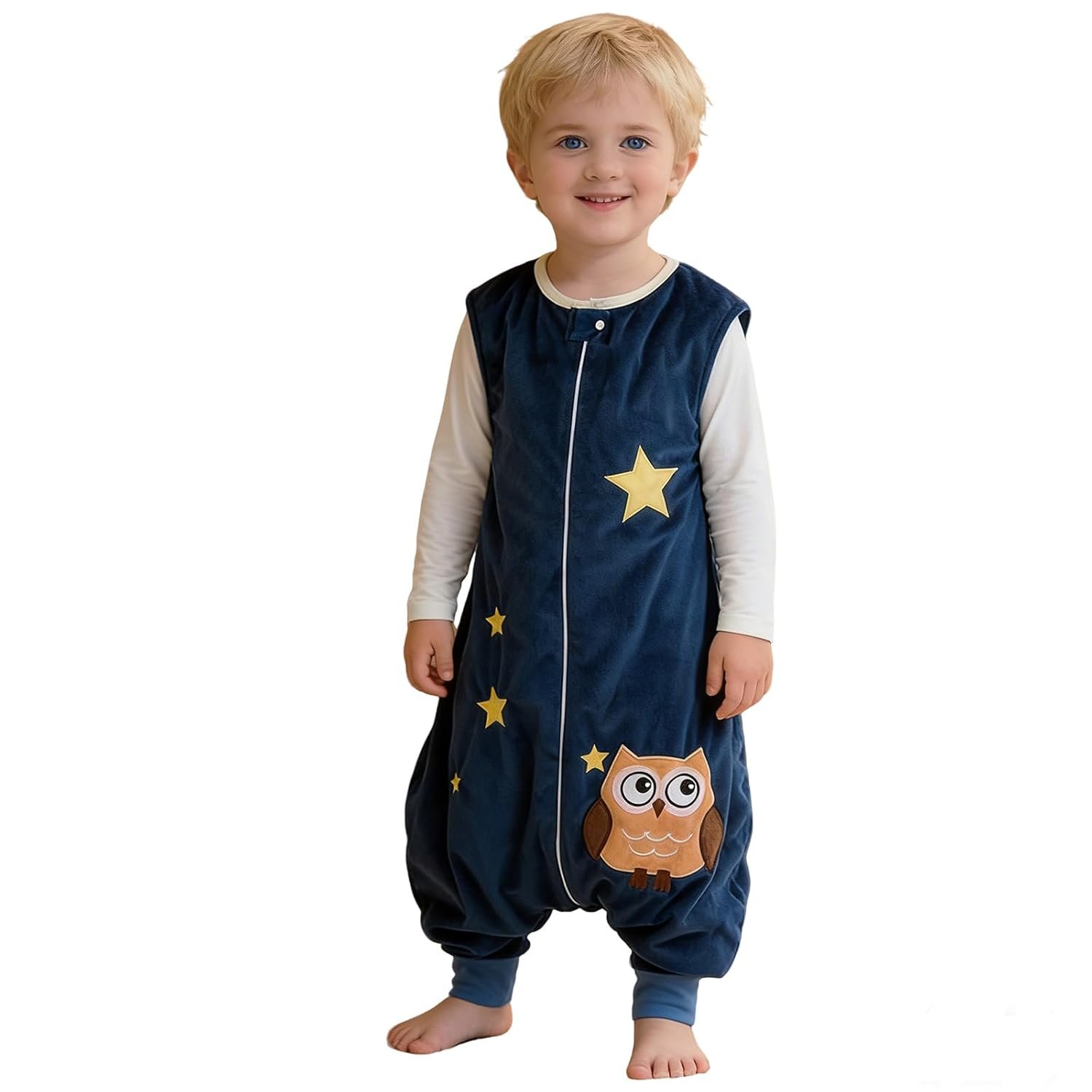 MICHLEY Toddler Sleeping Sack with Feet Newborn Infant Sleeveless Sleeping Bag 2-way Zipper Baby Wearable Blanket for Walkers,Dark Blue Owl,1-3T