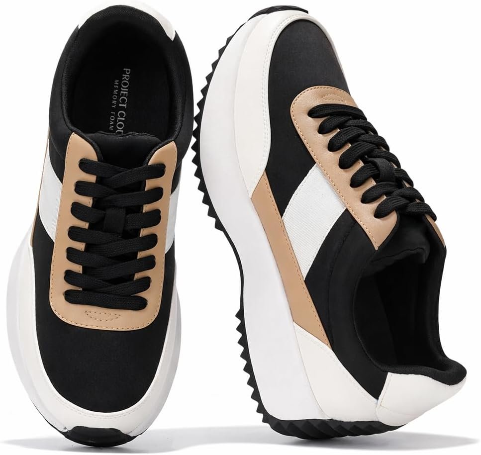 Project Cloud Womens Sneakers – Memory Foam Insole and Lightweight Spring Shoes – Non-Slip Lace Up Trendy Shoes – Fashion Sneakers for Women 2026