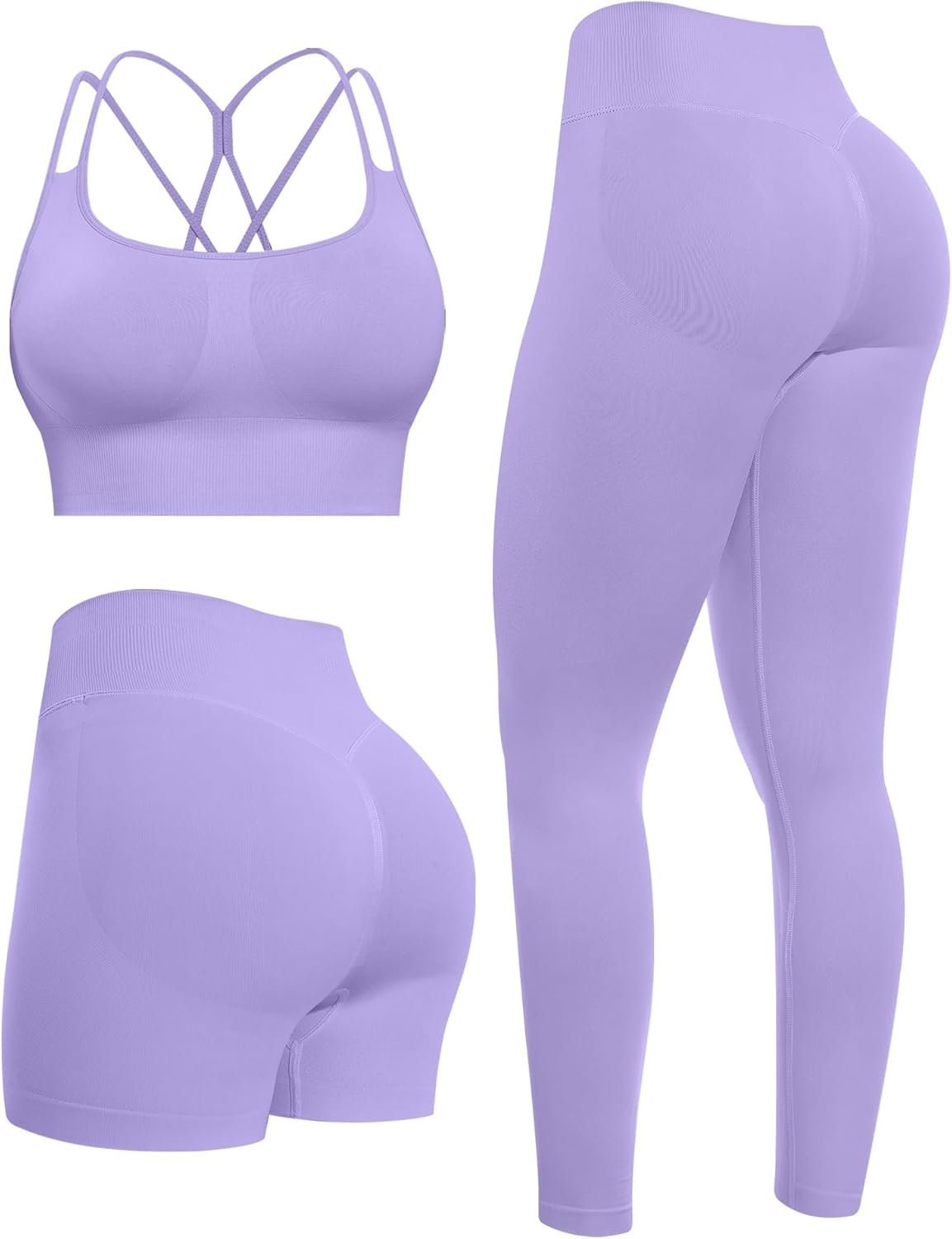NORMOV Butt lifting Workout Sets for Women – Gym Activewear with Seamless Leggings,Shorts,and Padded Criss-Cross Sports Bras