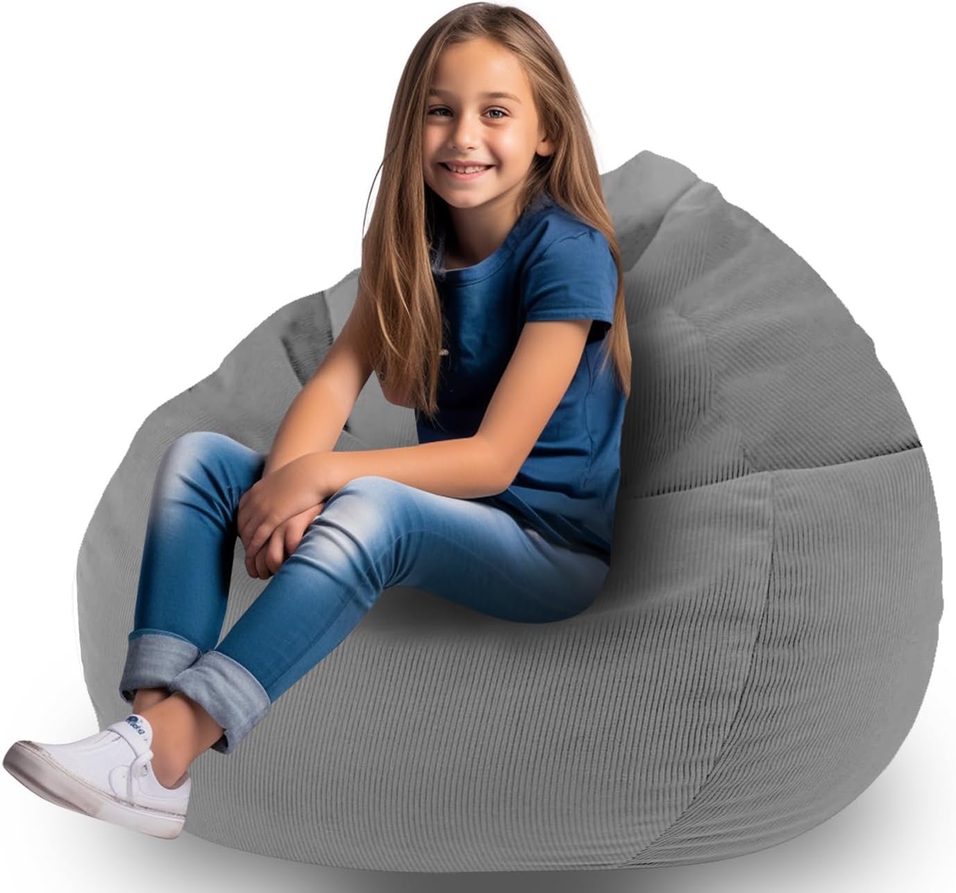 Stuffed Animal Storage Bean Bag Chair Corduroy Toy Cover Organize Plush Toys and Textiles Perfect Ultra Soft Sack Bean Bag (No Filler) Gray