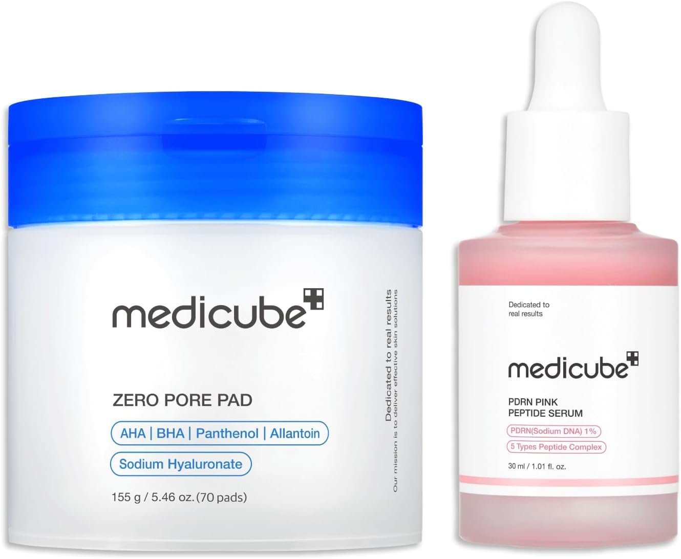 medicube For All Skin Types Duo: medicube Zero Pore Pads 2.0 and Salmon DNA PDRN Pink Peptide Serum | Clearer Pores & Firmer-Looking Skin | Korean Skincare, Skincare Set, Gifts for Women