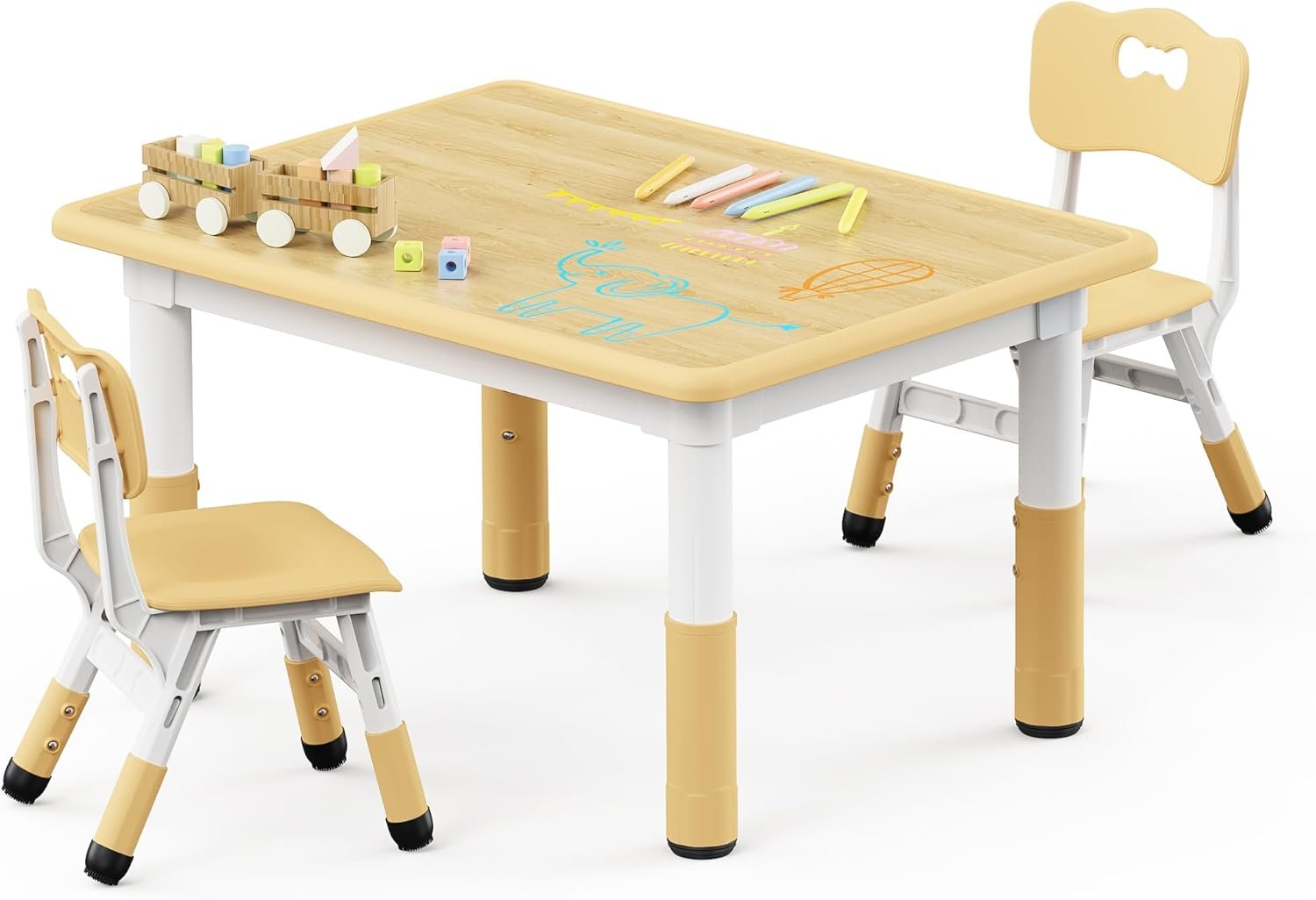 Brelley Kids Table and 2 Chairs Set, Height Adjustable Toddler Desk 31.5″ L x 23.6″ W and Chair Set, Graffiti Desktop, Classroom/Daycare/Home, Children Multi-Activity Table for Ages 3-8
