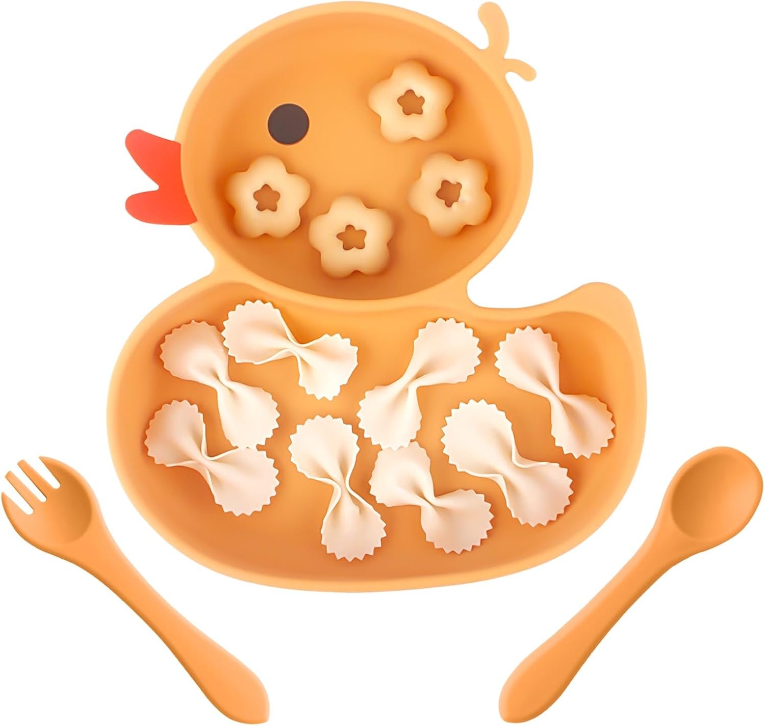 Baby Suction Plate, Silicone Toddler Plate for Kids Baby Weaning Plate Strong Suction Divided Dish with Fork Spoon, BPA Free (Orange) (Orange)