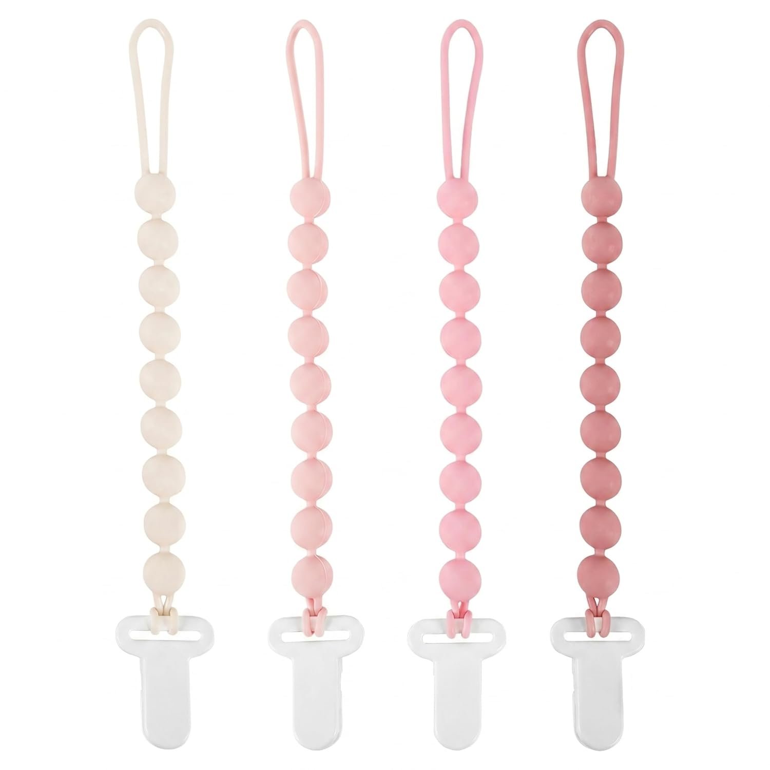 MINMUNJIU Pacifier Clips Baby Girl, 4 Pack One Piece Flexible Soft Binky Clips Silicone Pacifier Holder Clip for Girls, Baby Girl Newborn Essentials