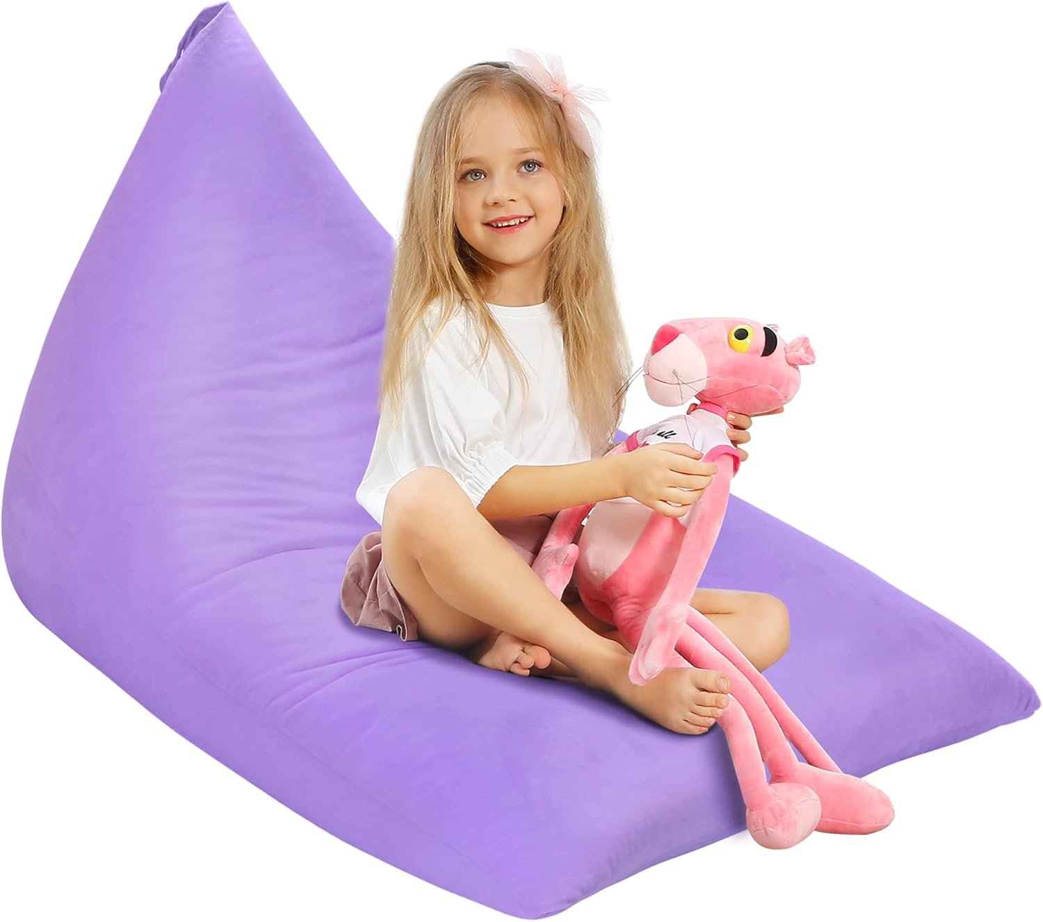 Aubliss Stuffed Animal Storage Bean Bag Chairs Cover, 50″x 35″ Extra Large Velvet Bean Bags Chair for Kids & Adults, Ultra Soft Zipper Beanbag Toy Storage for Boys Girls -Purple