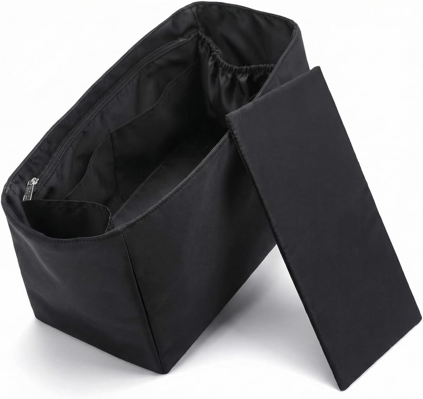Purse Organizer Nylon Water-Repellent Insert With Zipper Bag and Base Shaper for Neverfull Speedy Tote (Black, Large)
