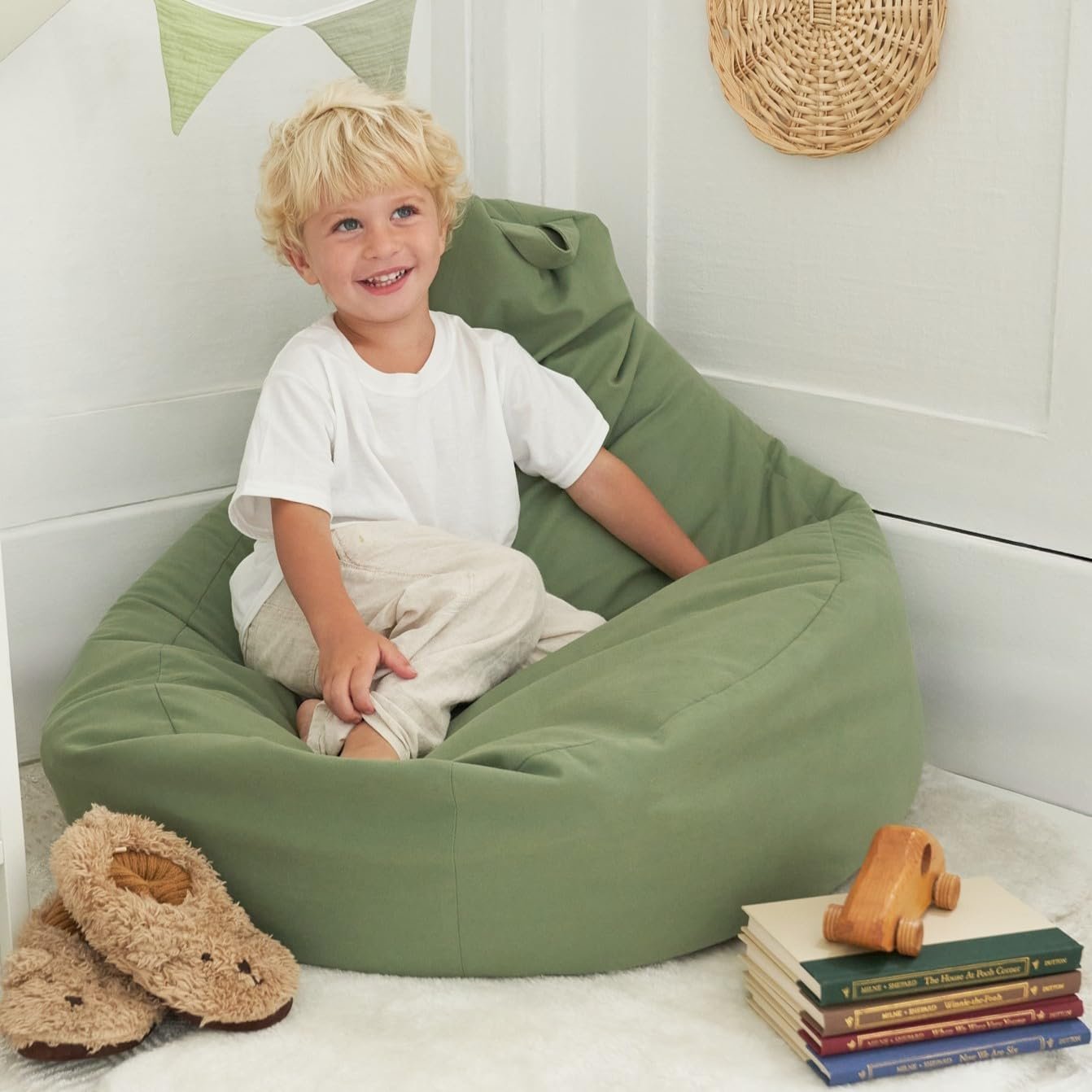ZICOTO Stuffed Animal Storage Bean Bag Chair Cover for Kids – Easily Turn Plushie Toys into a Comfy Toddler Chair – Durable Lounge Stuffie Bag for Playroom, Living Room or Nursery Decor – Cover Only
