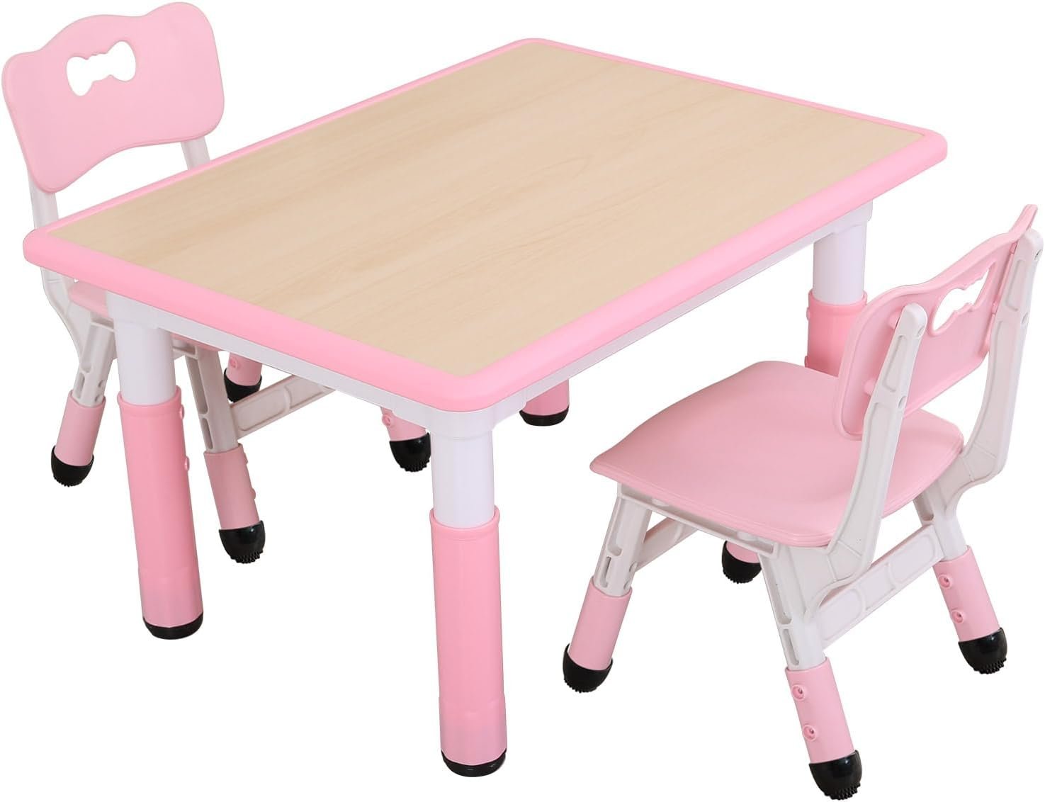 UNICOO Kids Table and Chairs Set, Height Adjustable Toddler Activity Table with 2 Chairs, Plastic Study Desk for Drawing, Crafts, Reading, Snack Time and Playroom, Ages 2-10