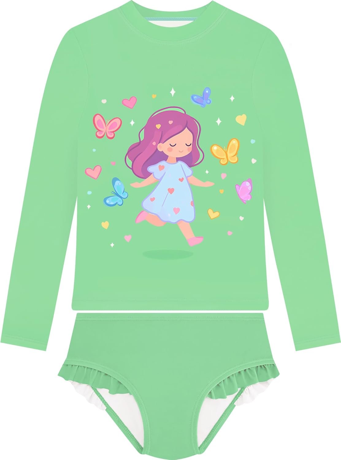 Girls Two Piece Long Sleeve Swimsuit Rash Guard Set, Kids Bathing Suit for Toddler, Size 3 Month to 8 9 10 12 14