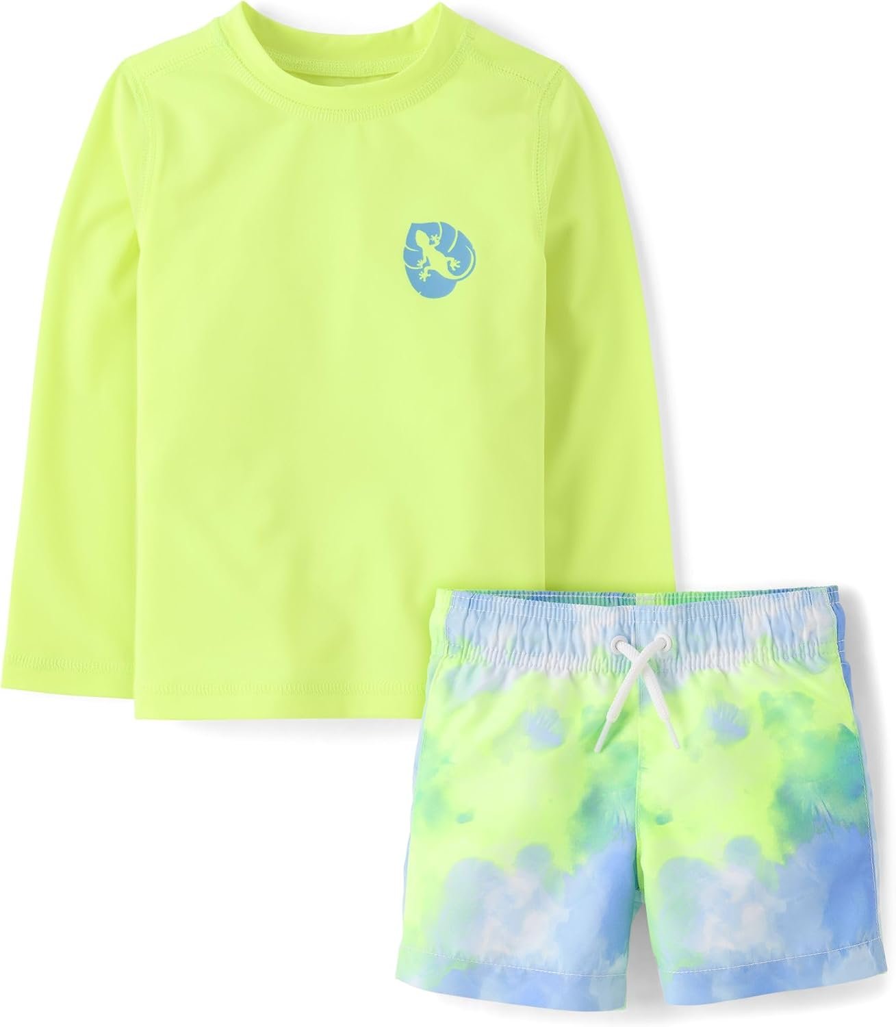 The Children’s Place Baby Boys’ and Toddler Long Sleeve Rashguard and Swim Trunks, 2 Piece Set