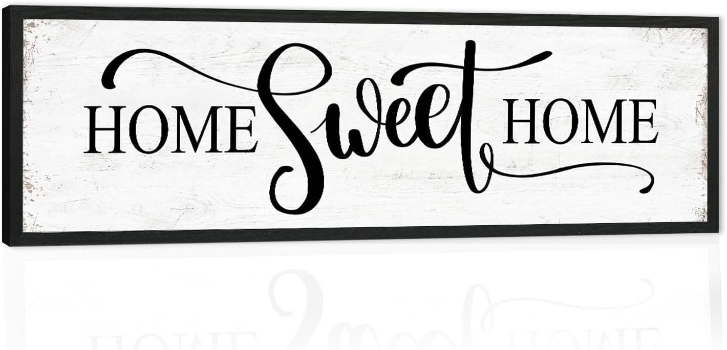 Home Sweet Home Wall Decor: Modern Farmhouse Rustic Sign 12″ x 40″, Master Bedroom Above Bed Framed Hanging Plaque, Family Decorative for Living Room