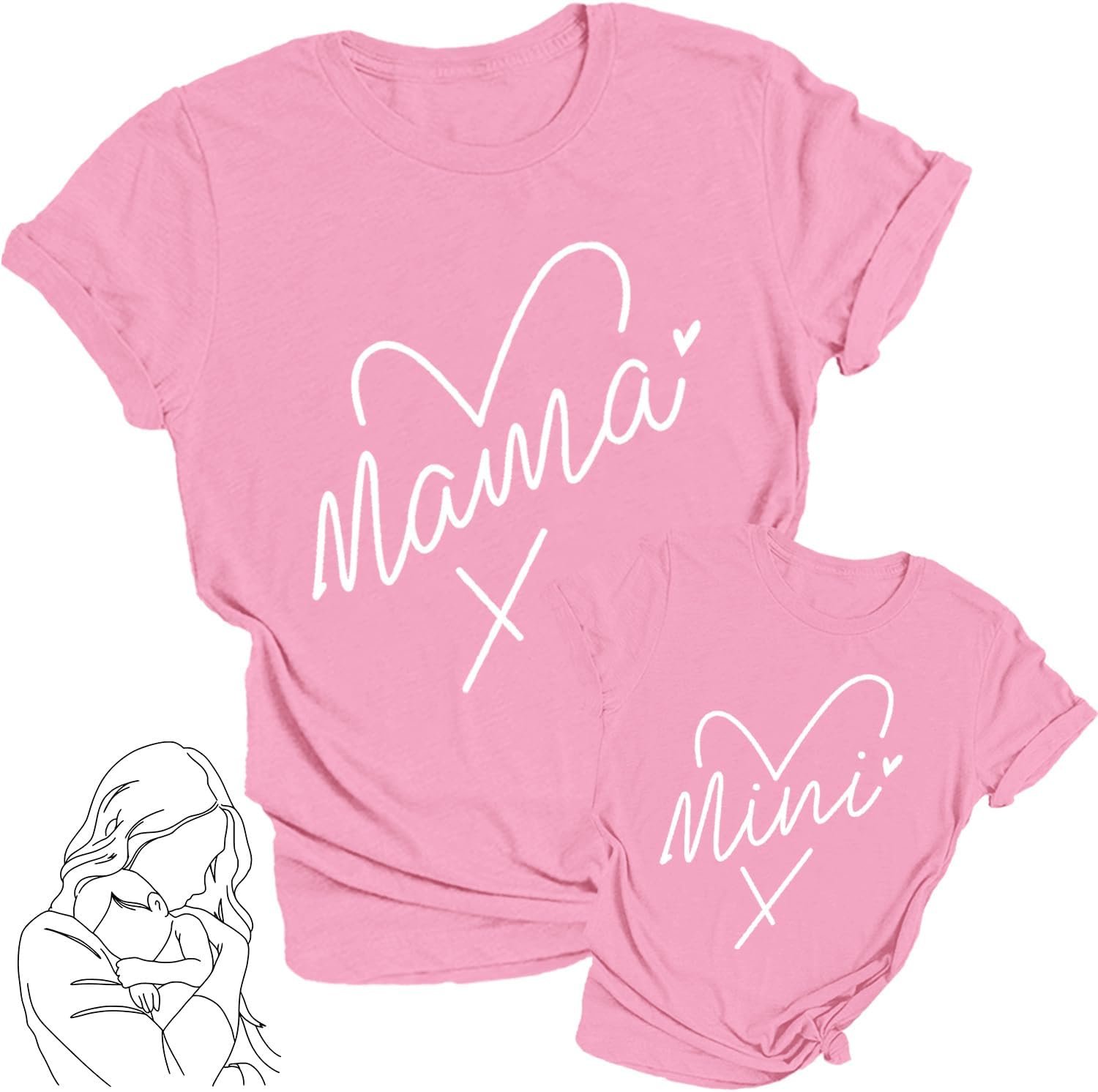 Mommy and Me Shirts Mother Kids Matching T-Shirt Mama Mini Heart Tee Tops