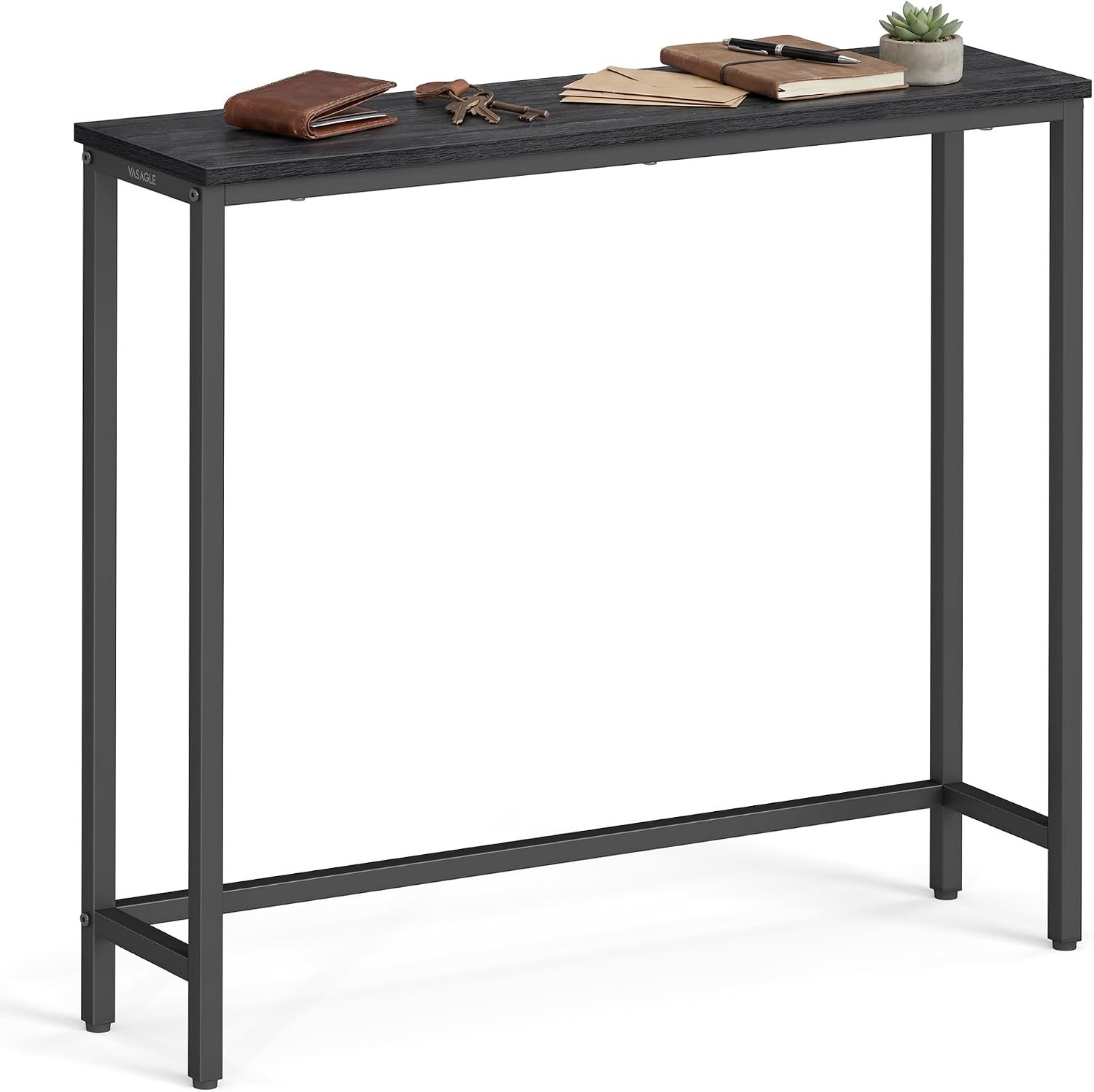 VASAGLE BARNET Collection – Console Table, Thin Narrow Entryway Doorway Table, One Piece Top, for Hallway Bedroom, Steel Frame, Modern, 1 Tier, Charcoal Gray and Ink Black ULNT035BA01S