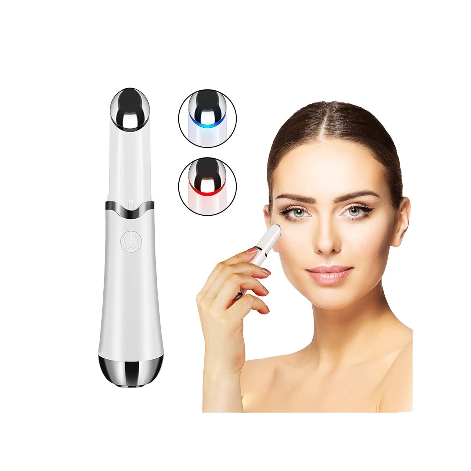 Ideal Swan Eye Massager Wand – Chargeable Facial Massager for Dark Circles, Eye Bags, Puffiness Under Eyes (White)