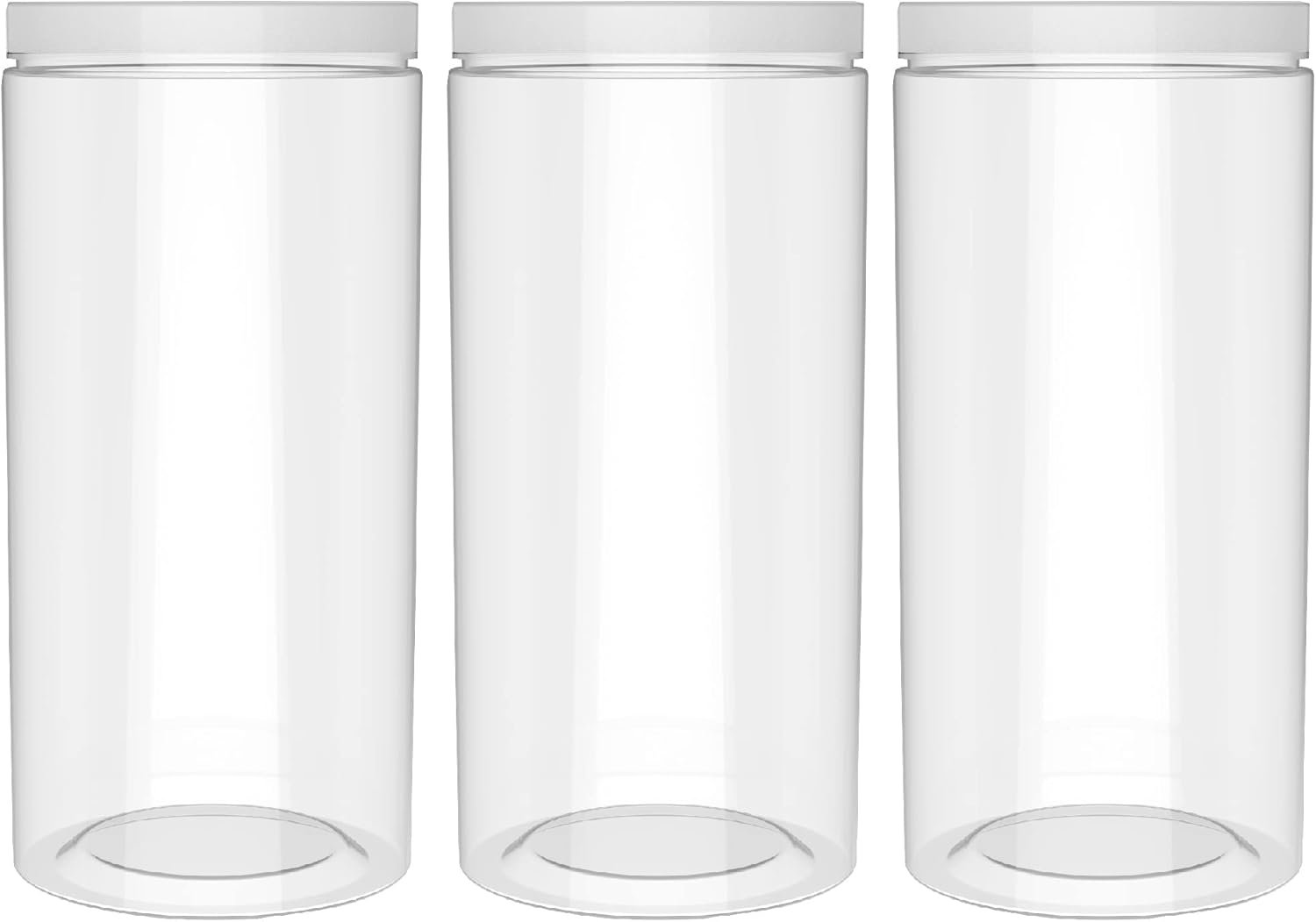 60oz (1780 ml,3 Pack) Clear Tall Plastic Storage Jar with Lid, Round Airtight Food Storage Container with Screw Lid Kitchen Pantry Storage Container for Spaghetti Pasta Cereal Coffee Beans