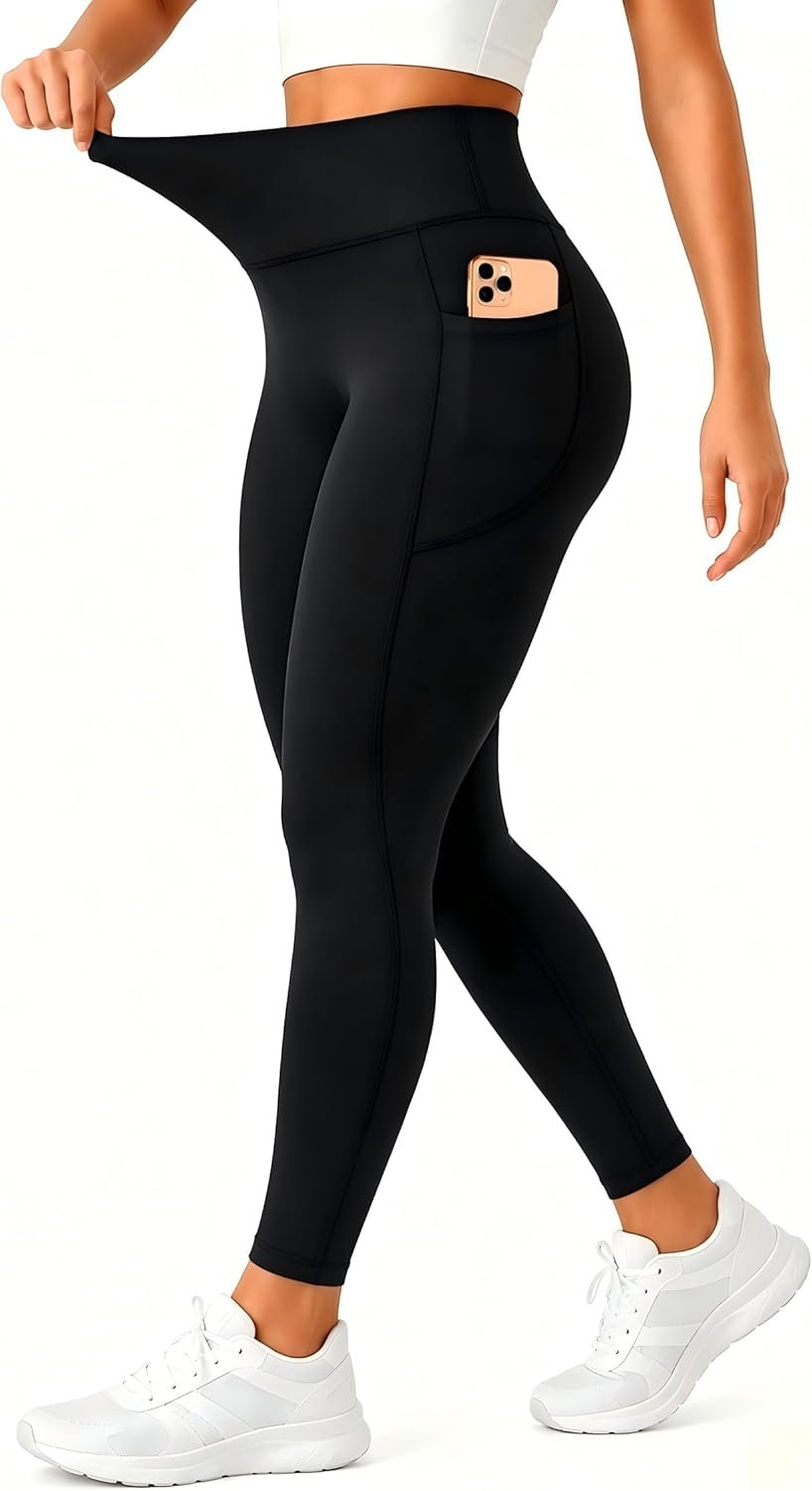 High Waisted Buttery Soft Leggings for Women-Butt Lifting No Front Seam Tummy Control Workout Gym Yoga Pants with Pocket