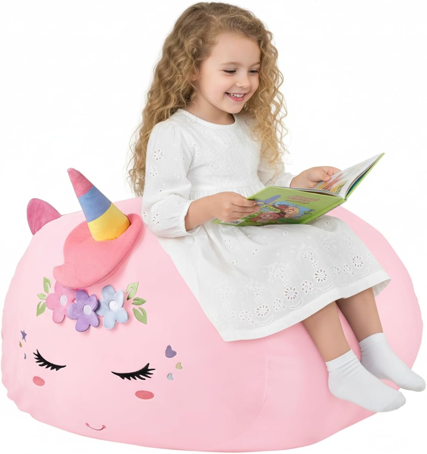Children’s Bean Bag Cover for Soft Toys 24 x 24 x 19.7 in – Toy Storage for Children’s Room – Cuddly Toy Organiser for Plush Toys & Blankets Premium Velvet, Zip – Unicorn