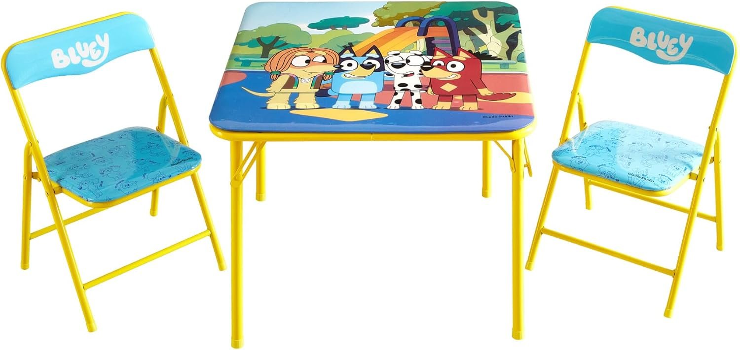 Bluey Kids Table and Chair Set, 3 Piece Folding Activity Set with Square Table & 2 Chairs,Furniture for Playroom, Crafting, Ages 3+