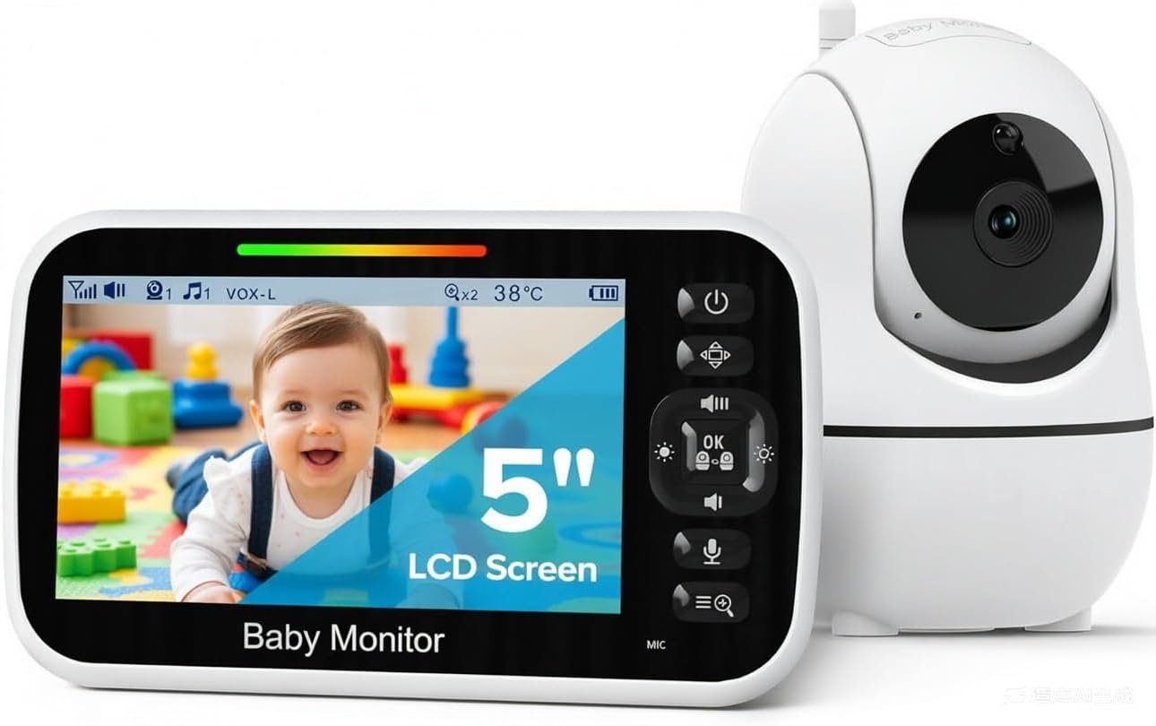 GoodBaby Baby Monitor with Camera and Audio – No WiFi, Remote Pan-Tilt-Zoom, Night Vision, Temperature Sensor, 2-Way Talk, 8 Lullabies, 30-Hour Battery Life，960ft Long Range