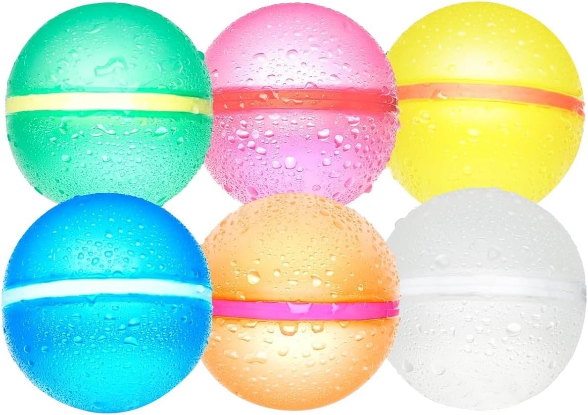 Reusable Water Balloons 6PCS: Quick Fill Water Balls Toys for Pool Backyard Beach, Self-Sealing, Refillable Silicone Magnetic Water Bombs for Kids Boys & Girls, Summer Toys Games Outdoor Activities
